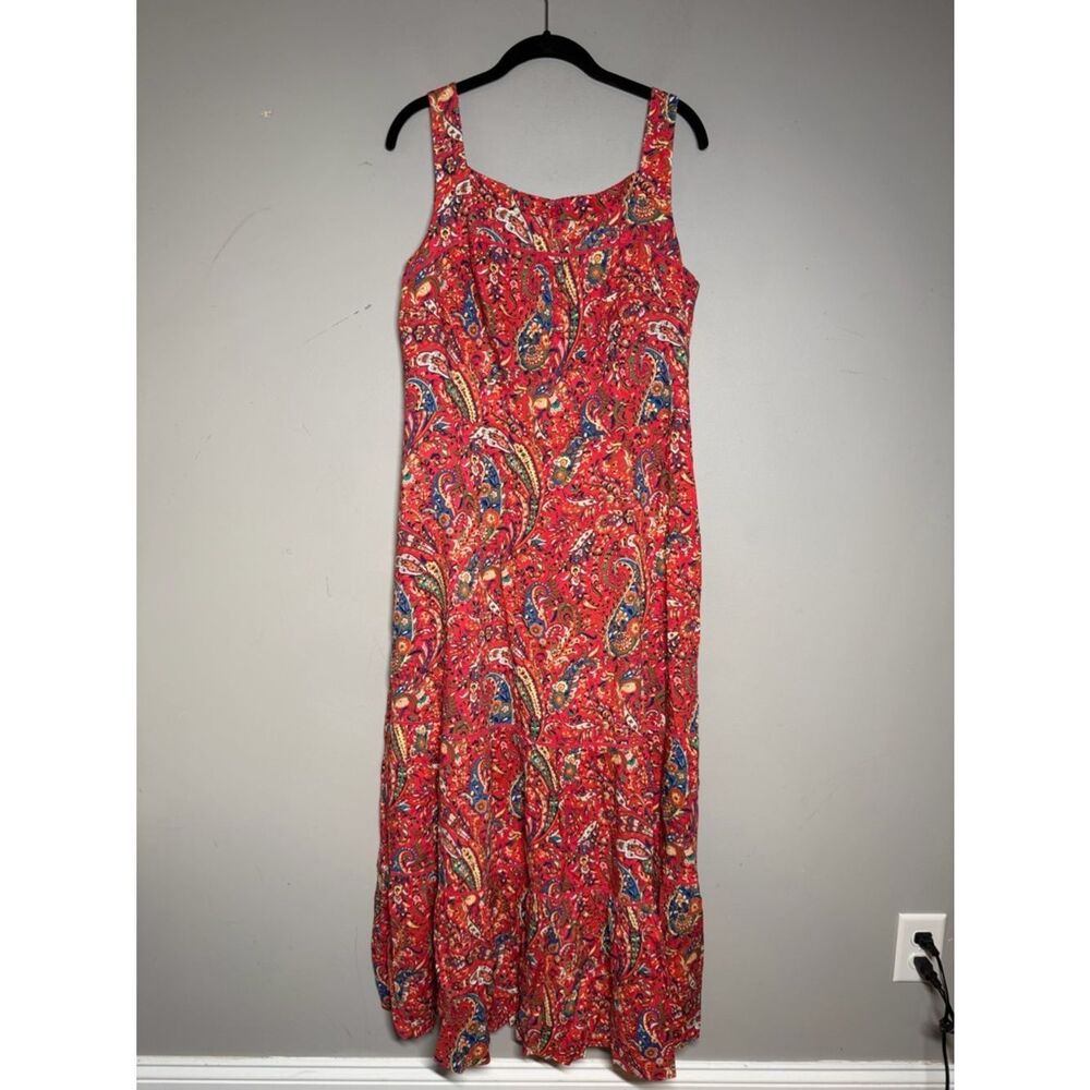 Talbots cotton rayon Red Paisley Maxi Dress Sleeveless Summer boho maxi Dress